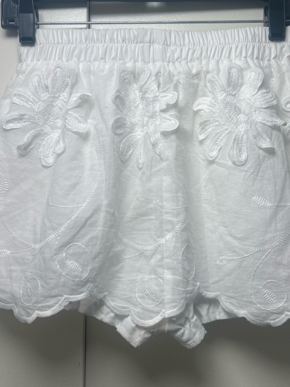 White Embroidered Mini Skirt with Scalloped Hem